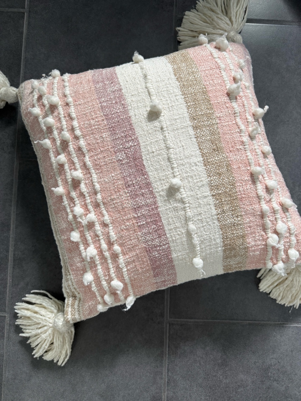 Boho Pink and Cream Throw Pillow with Tassels - Picture 8 of 8